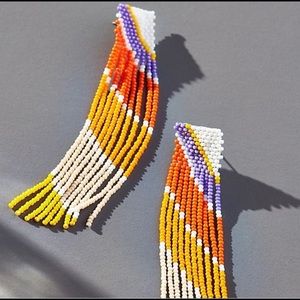 Anthropologie Casa Clara fringe beaded dangle earrings multicolor bright yellow